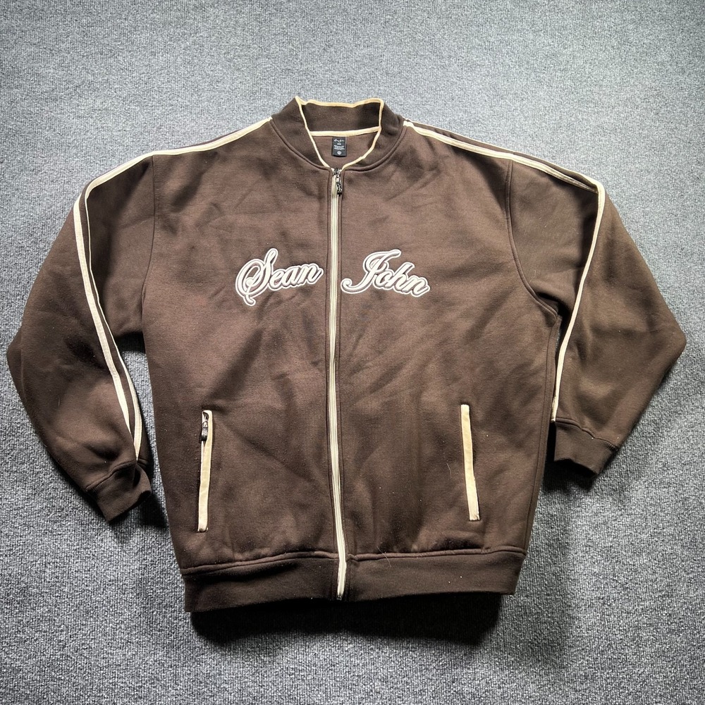 Vintage Sean John Track Jacket Mens 2XL Brown Full Zip Pockets Urban Streetwear